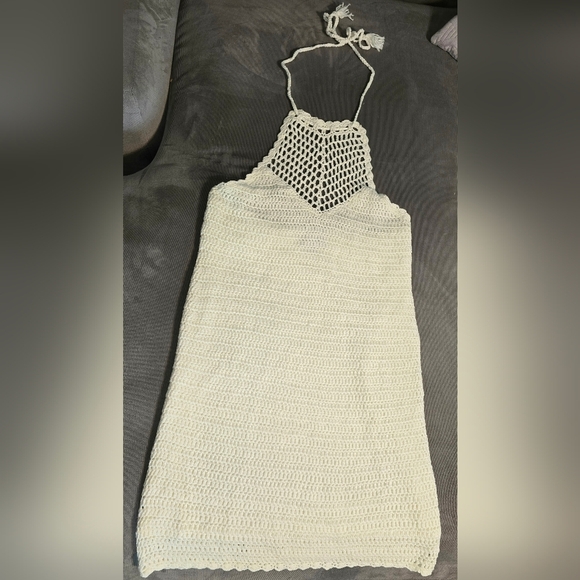NWOT! VICI Baru Crochet Halter Mini Dress Cream Color Junior's L or Women's M - Picture 5 of 12